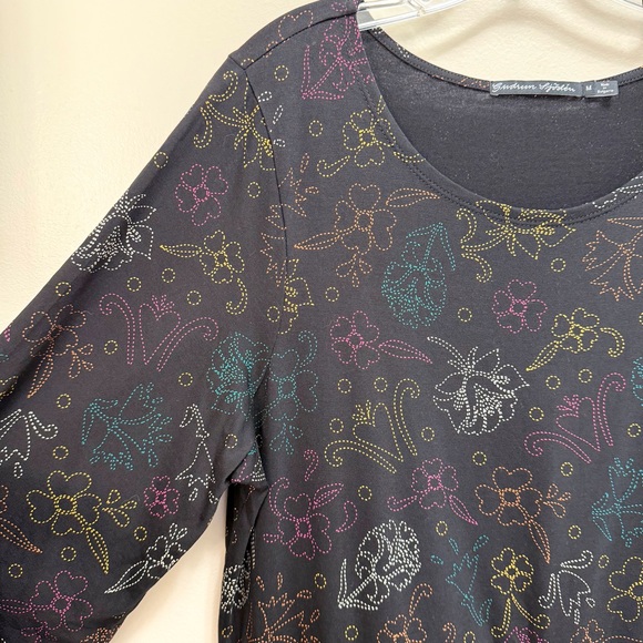 Gudrun Sjoden Drawstring Tunic Top Flare Sleeve Pockets Black Multi Size M - Picture 3 of 10